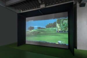 Grade projector screen for golf simulation setups.