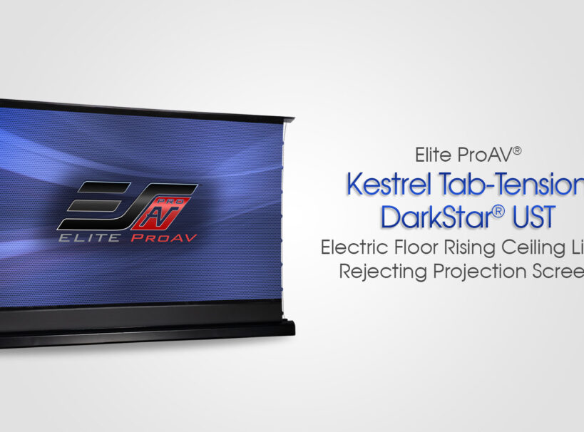 Elite ProAV® Kestrel Tab-Tension DarkUST® - Electric Floor Rising Ceiling Light Rejecting Screen