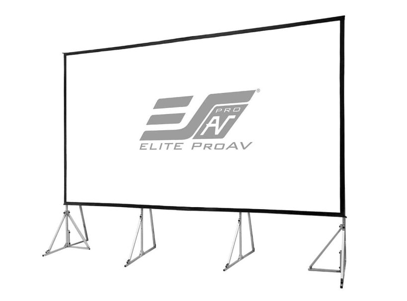 EliteProAV Projector Screen Commercial grade projector screen with sturdy tripod stands for presentations.