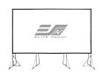 Commercial grade projector screen with sturdy tripod stands for presentations.