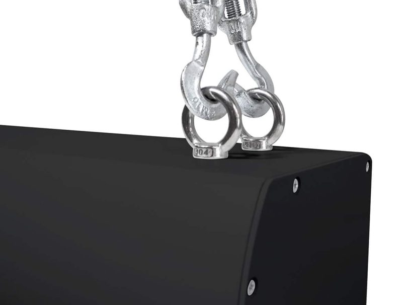 Projector Screen Mounting Hardware Heavy-duty projector screen mounting bracket with chain and hooks.