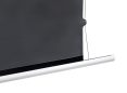 Mounted projector screen with sleek black and white finish.