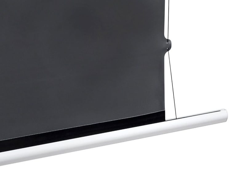 EliteProAV Projector Screen Edge Mount Mounted projector screen with sleek black and white finish.