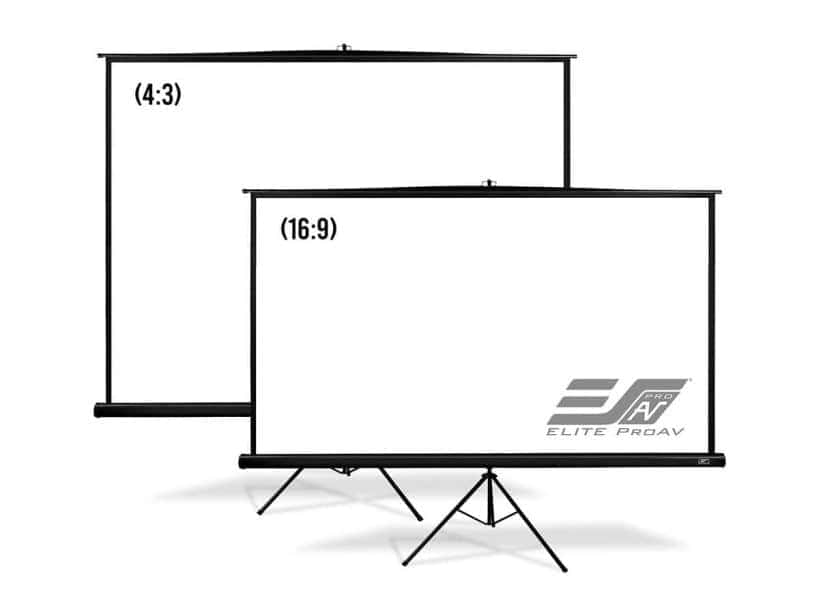 Two projector screens with different aspect ratios and EliteProAV logo.